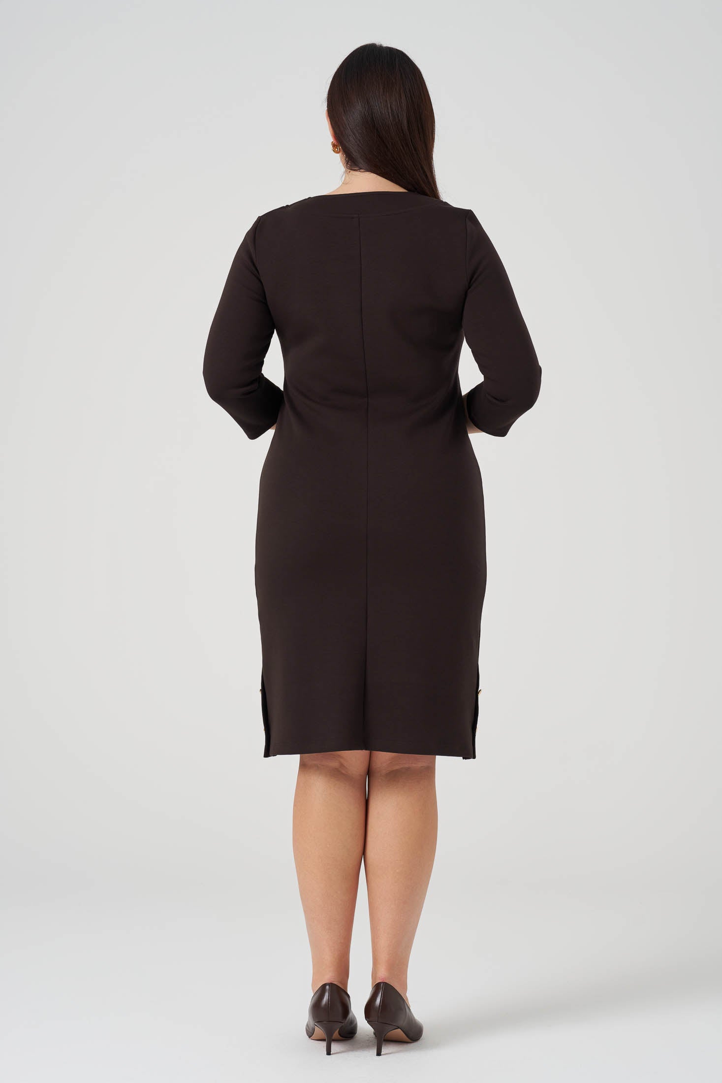 Süs Düğmeli Örme Elbise Acı Kahve