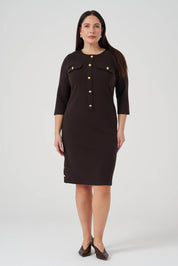 Süs Düğmeli Örme Elbise Acı Kahve