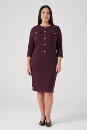 Süs Düğmeli Örme Elbise Bordo