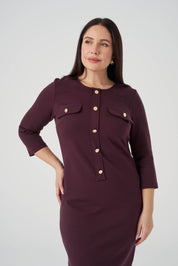 Süs Düğmeli Örme Elbise Bordo
