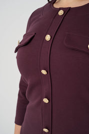 Süs Düğmeli Örme Elbise Bordo