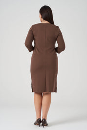 Süs Düğmeli Örme Elbise Kahve