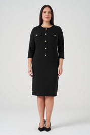 Süs Düğmeli Örme Elbise Siyah