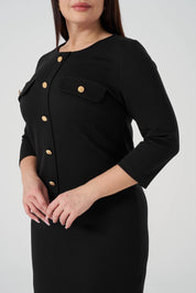 Süs Düğmeli Örme Elbise Siyah