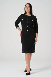 Süs Düğmeli Örme Elbise Siyah