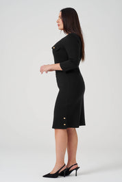 Süs Düğmeli Örme Elbise Siyah