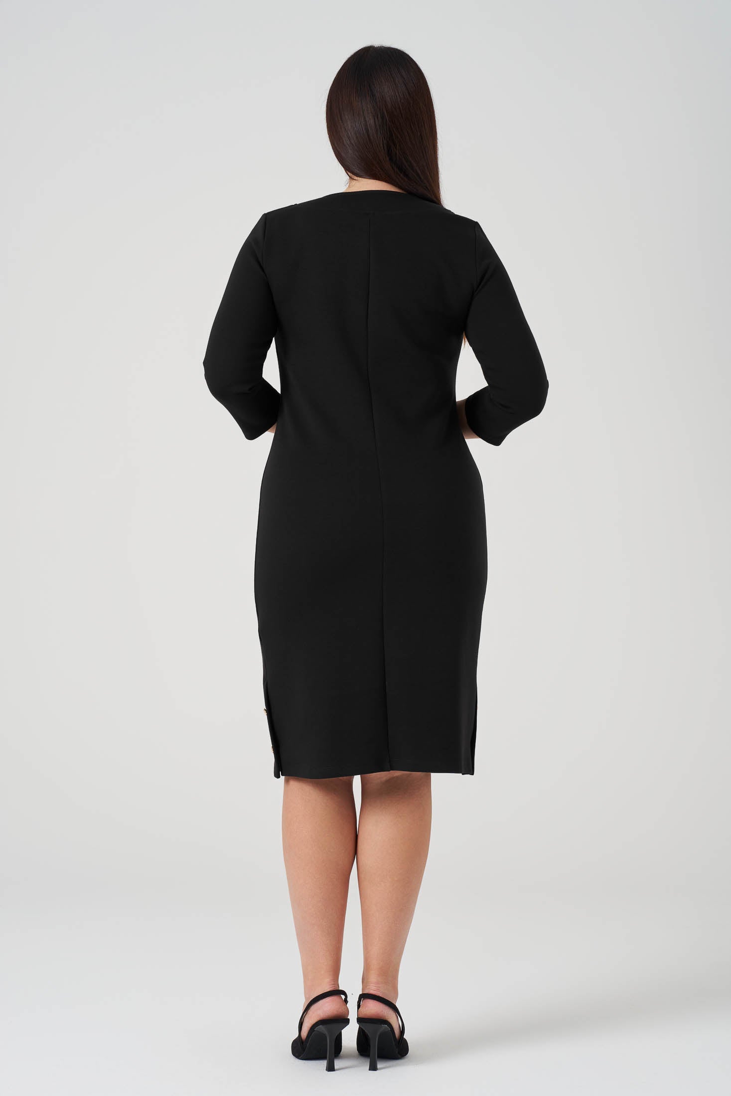 Süs Düğmeli Örme Elbise Siyah