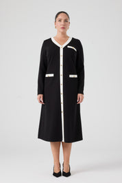 Kontrast Garnili Örme Elbise Siyah