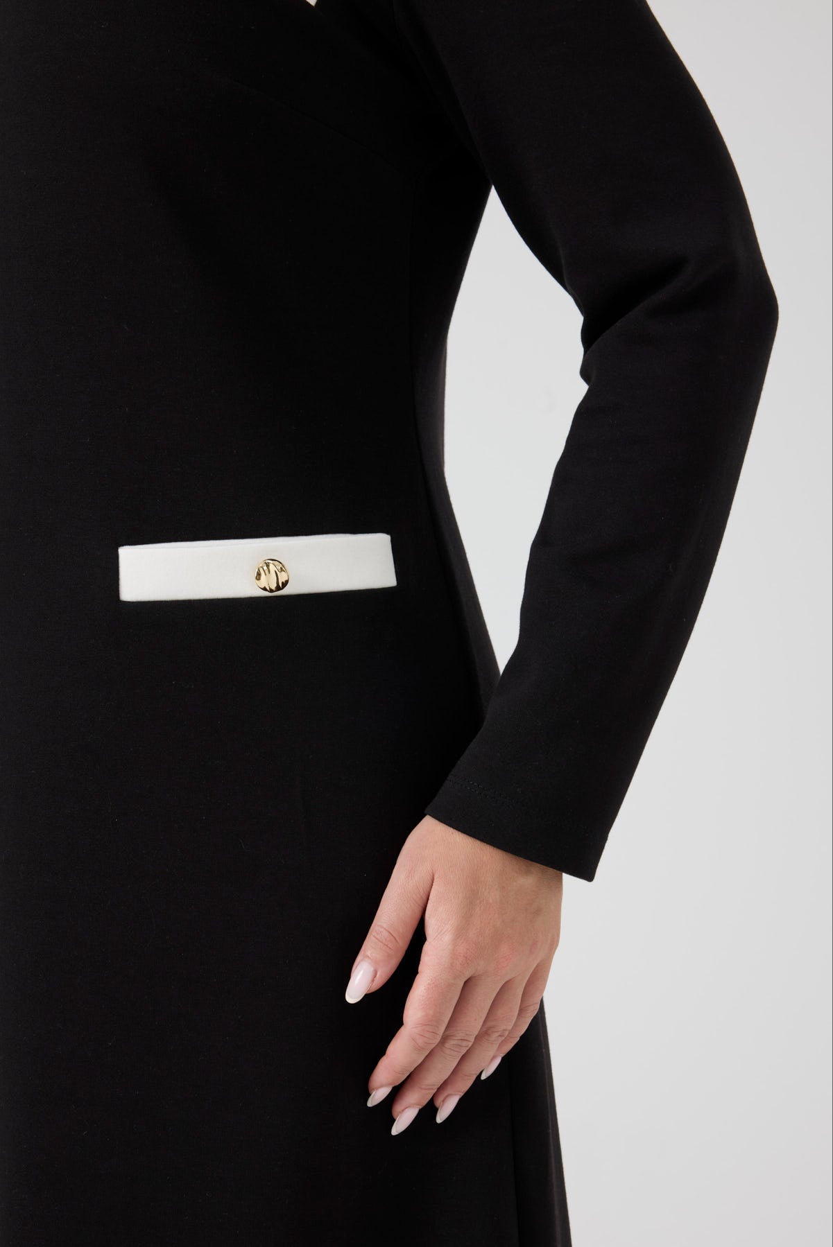 Kontrast Garnili Örme Elbise Siyah