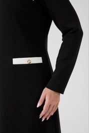 Kontrast Garnili Örme Elbise Siyah