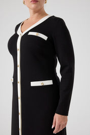 Kontrast Garnili Örme Elbise Siyah