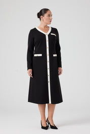 Kontrast Garnili Örme Elbise Siyah