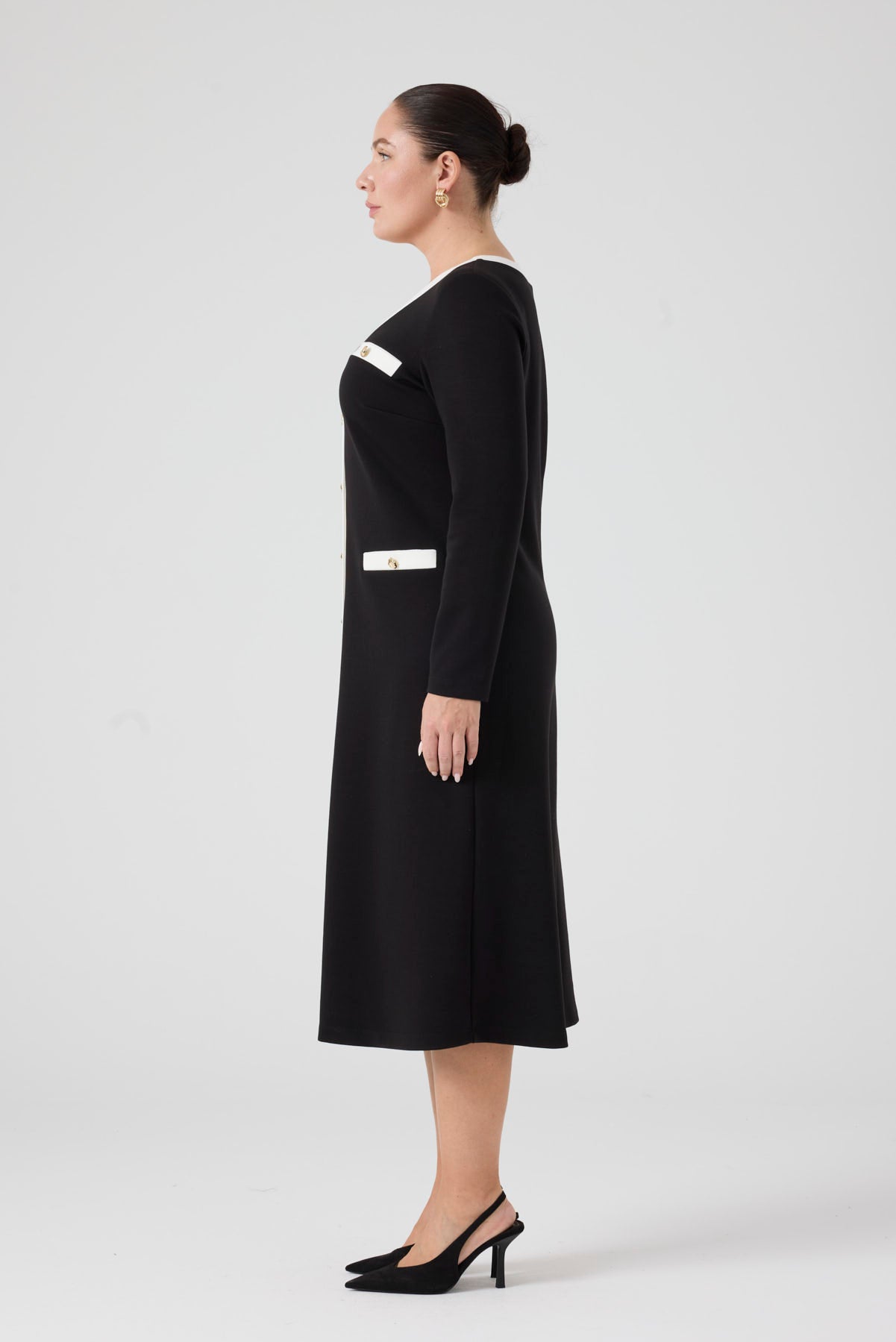 Kontrast Garnili Örme Elbise Siyah