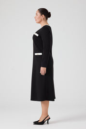 Kontrast Garnili Örme Elbise Siyah