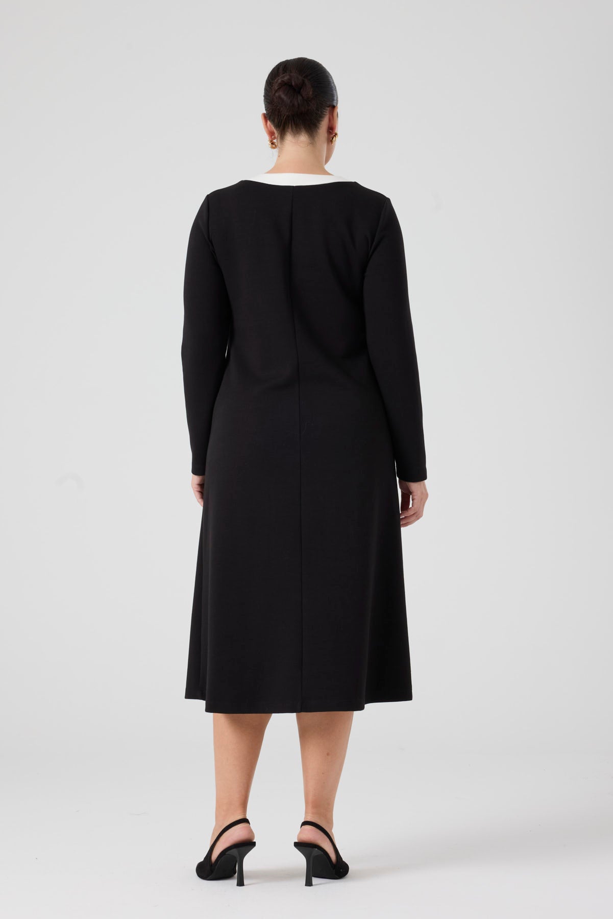 Kontrast Garnili Örme Elbise Siyah