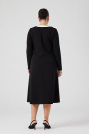 Kontrast Garnili Örme Elbise Siyah