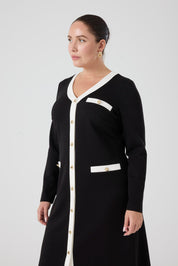 Kontrast Garnili Örme Elbise Siyah