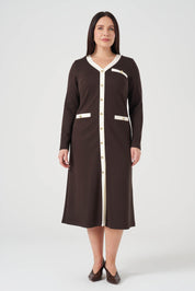 Kontrast Garnili Örme Elbise Kahve