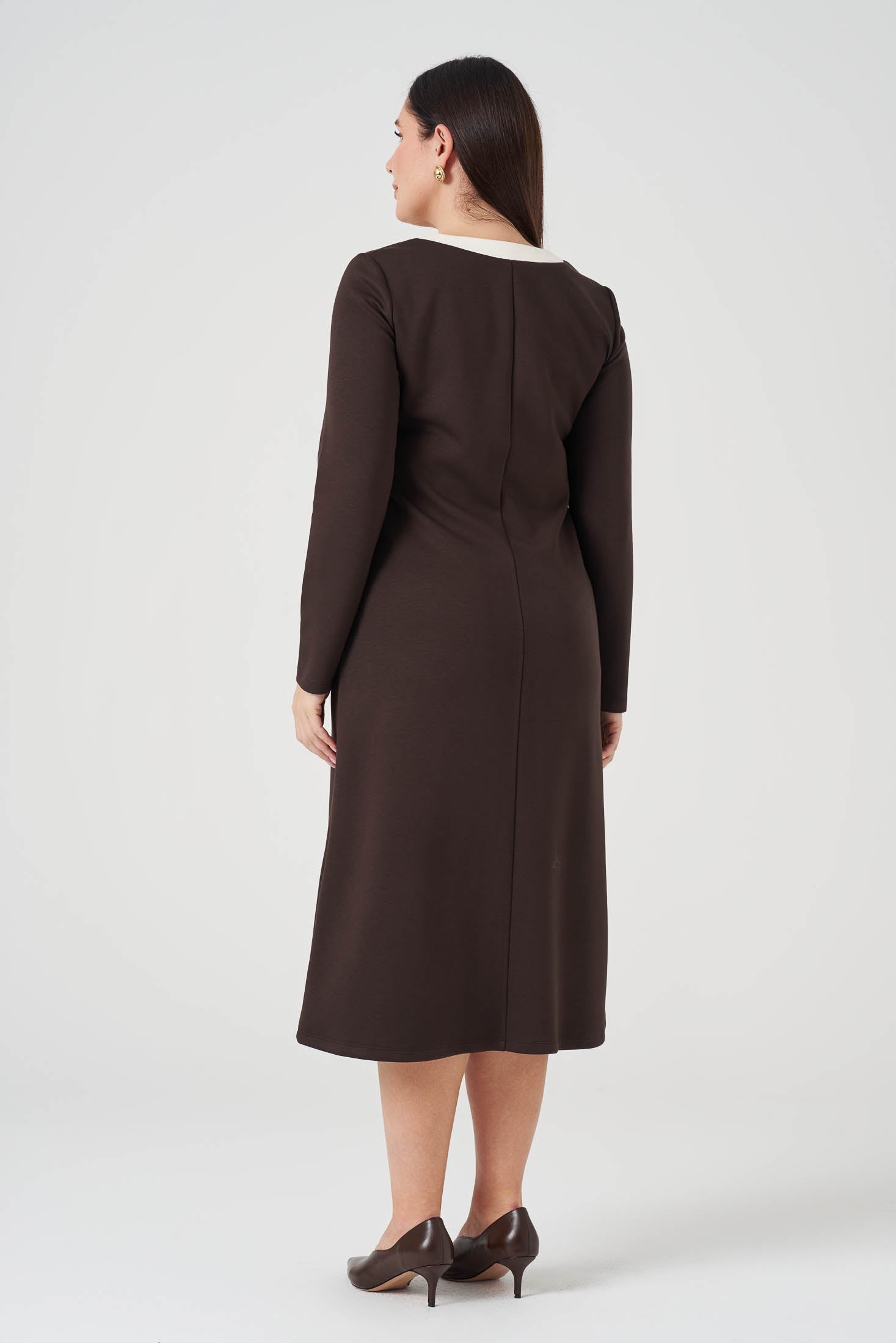 Kontrast Garnili Örme Elbise Kahve