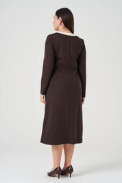 Kontrast Garnili Örme Elbise Kahve