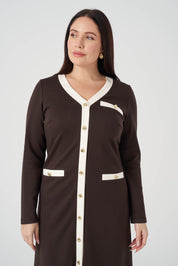 Kontrast Garnili Örme Elbise Kahve