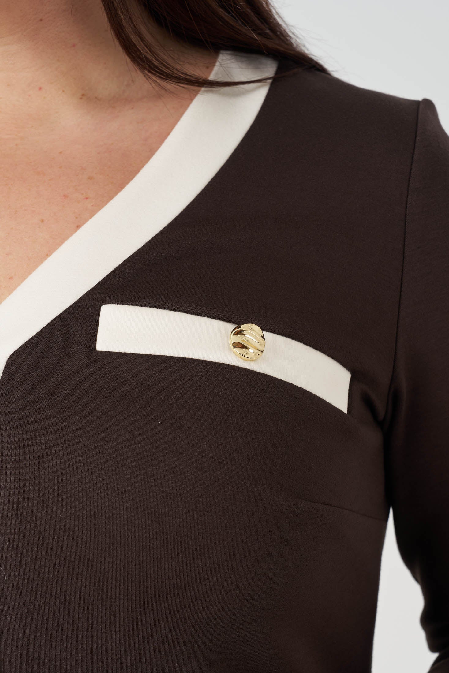 Kontrast Garnili Örme Elbise Kahve