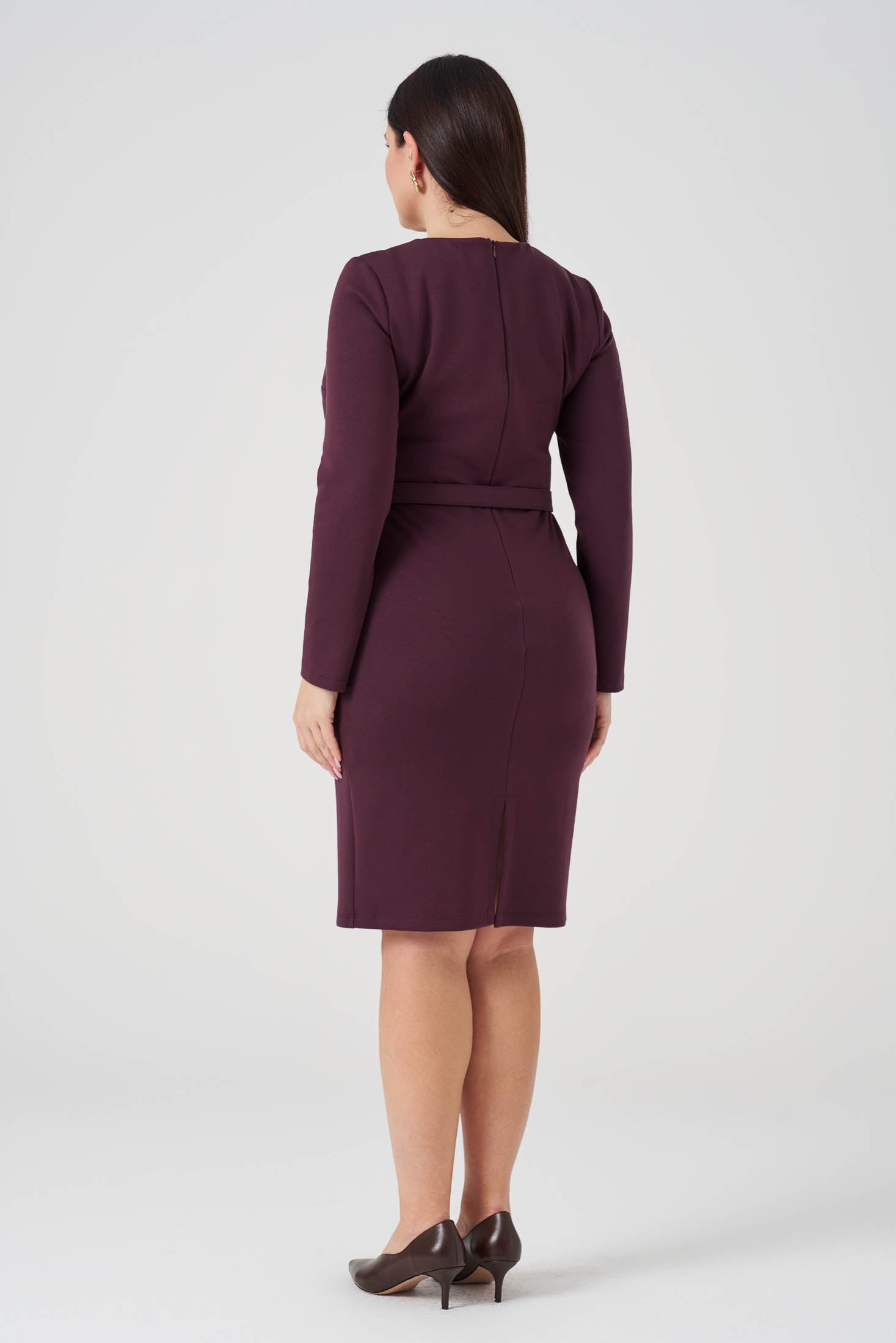Yakası Pencere Detaylı Elbise Bordo