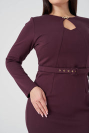 Yakası Pencere Detaylı Elbise Bordo