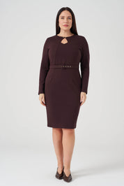 Yakası Pencere Detaylı Elbise Kahve