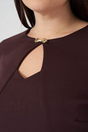 Yakası Pencere Detaylı Elbise Kahve