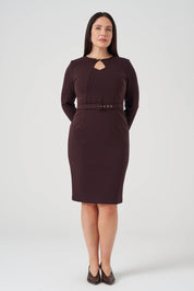 Yakası Pencere Detaylı Elbise Kahve