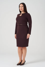 Yakası Pencere Detaylı Elbise Kahve