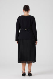 Eteği Piliseli Elbise Siyah