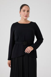 Eteği Piliseli Elbise Siyah