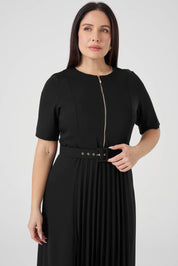 Piliseli Fermuarlı Elbise Siyah