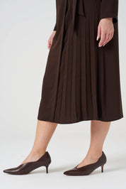 Yandan Bağlamalı Pilise Detaylı Elbise Kahve