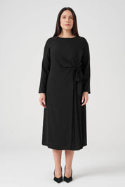 Yandan Bağlamalı Pilise Detaylı Elbise Siyah