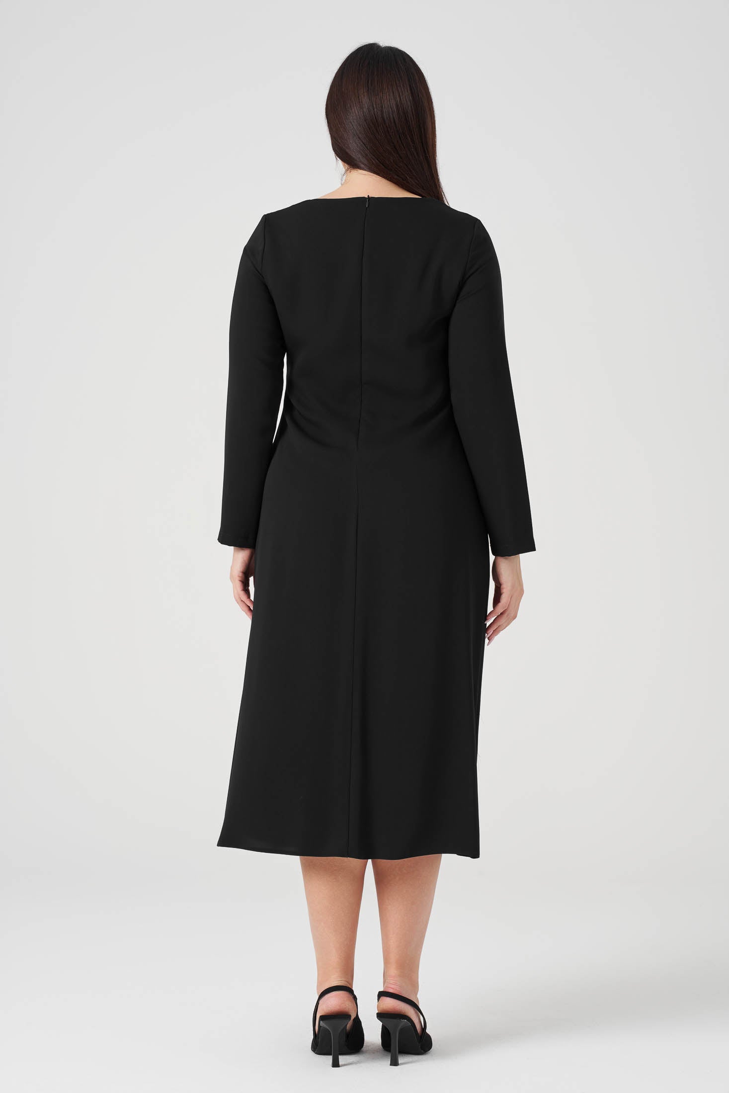 Yandan Bağlamalı Pilise Detaylı Elbise Siyah