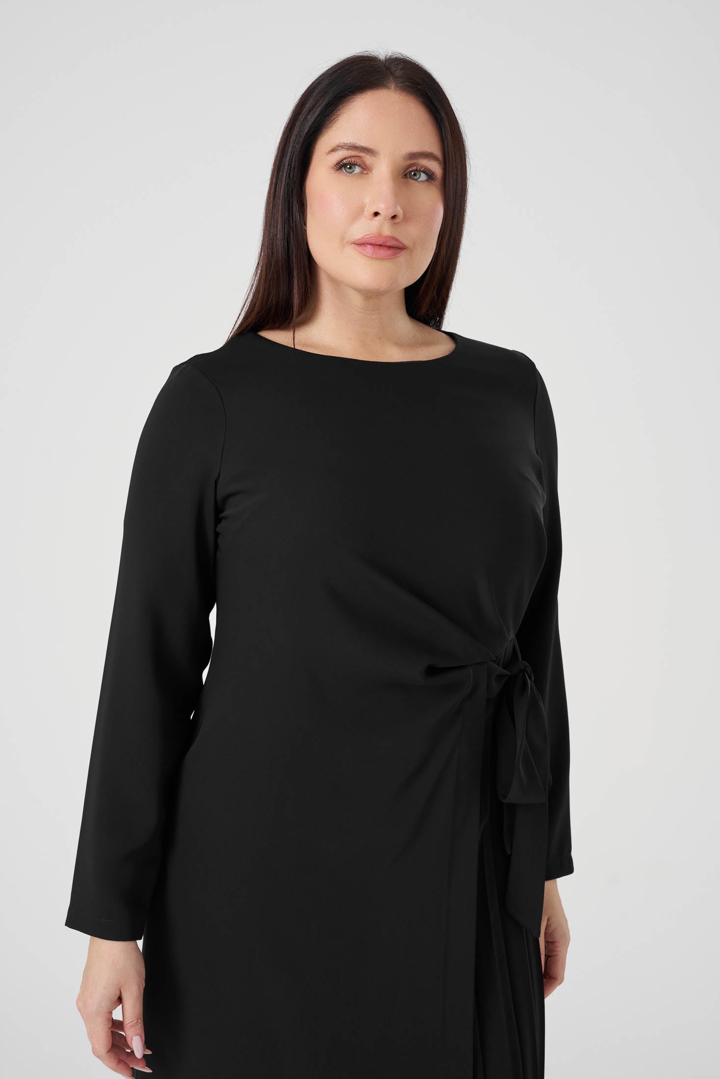 Yandan Bağlamalı Pilise Detaylı Elbise Siyah