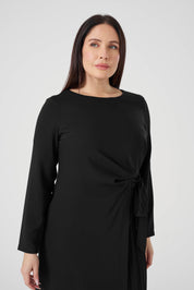 Yandan Bağlamalı Pilise Detaylı Elbise Siyah