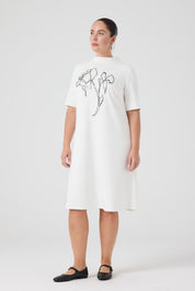 Nakışlı Örme Elbise Ekru