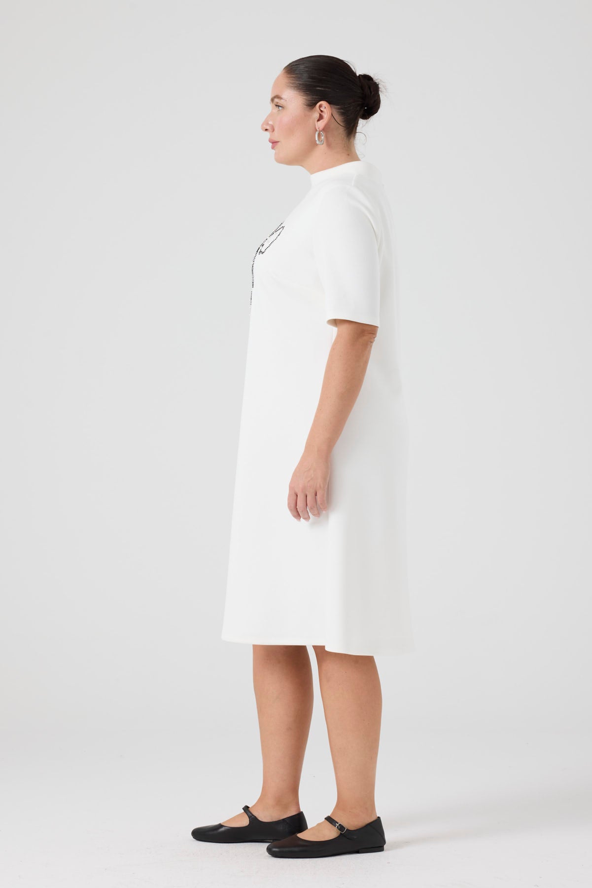 Nakışlı Örme Elbise Ekru