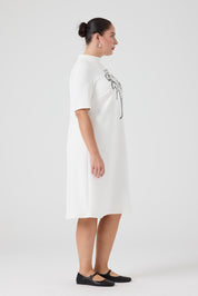 Nakışlı Örme Elbise Ekru
