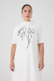 Nakışlı Örme Elbise Ekru