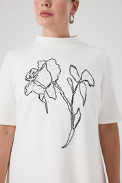 Nakışlı Örme Elbise Ekru