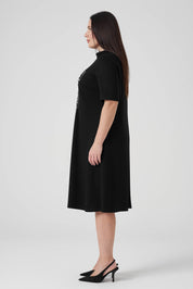 Nakışlı Örme Elbise Siyah