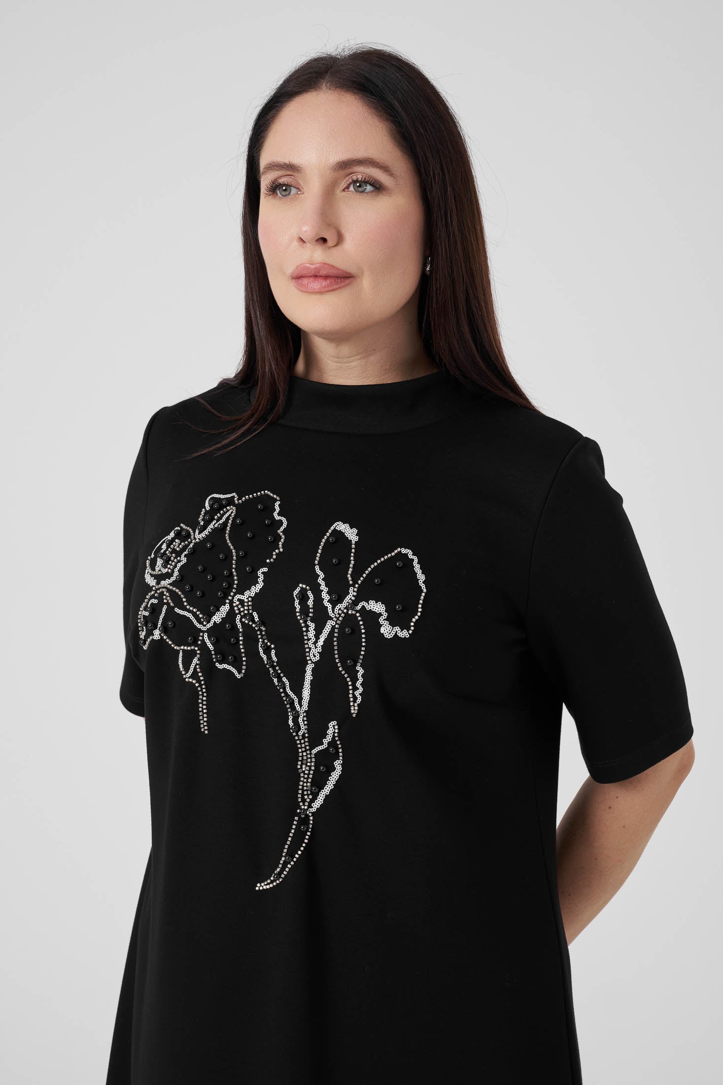 Nakışlı Örme Elbise Siyah