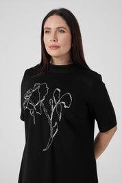 Nakışlı Örme Elbise Siyah