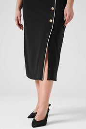 Düğme ve Biye Detaylı Kemerli Elbise Siyah