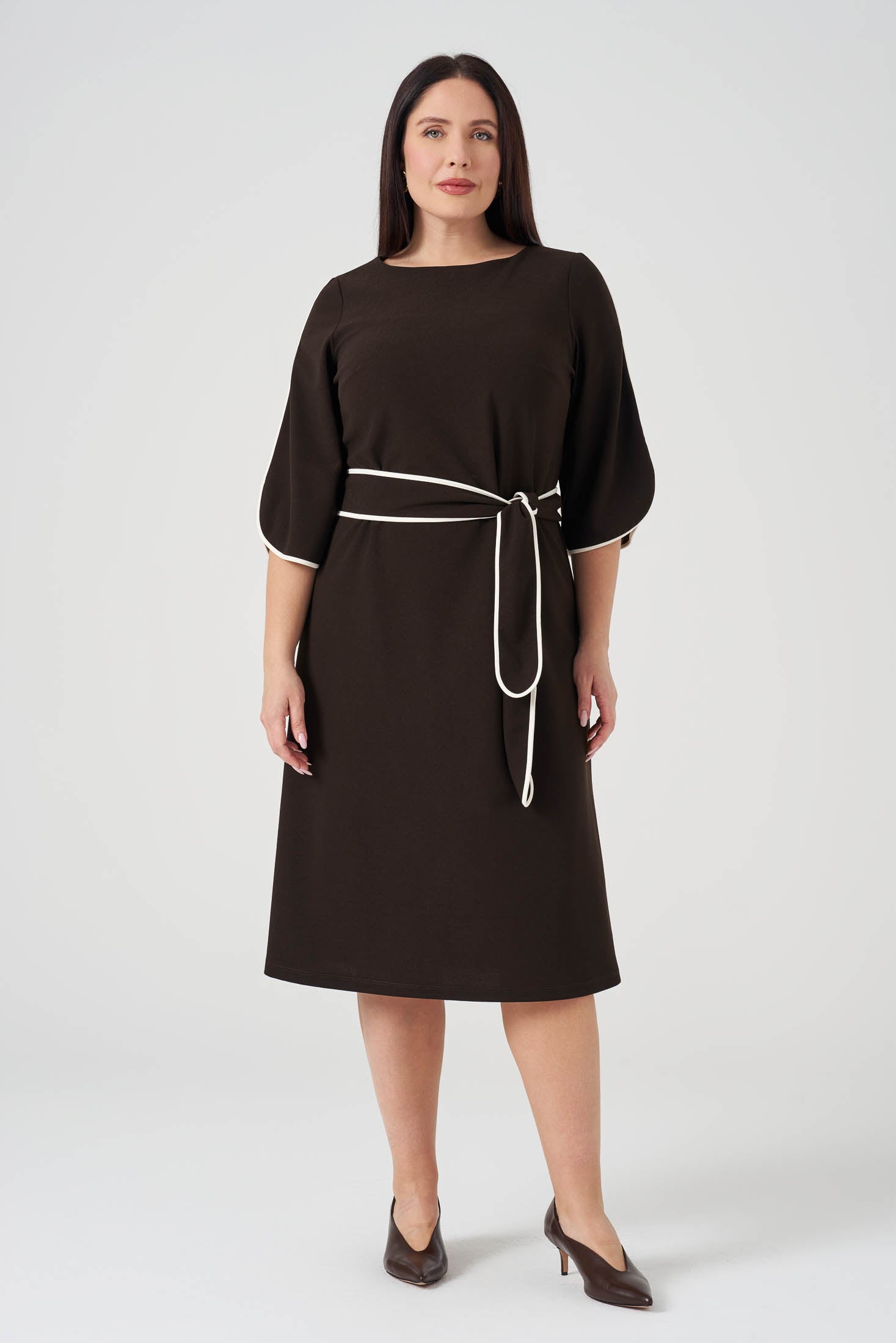 Kontrast  Biyeli Örme Elbise Kahve